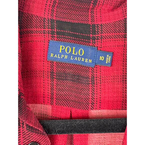Polo Ralph Lauren Women’s 10 Red Black Buffalo Plaid Silk Sheer Blouse Holiday - Picture 5 of 6